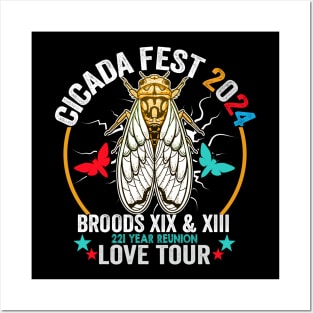 Vintage Cicada Fest 2024 Tsunami Phenomenon Brood XIX Brood XIII Year Of The Cicada 2024 Posters and Art